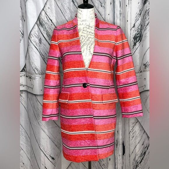 Banana Republic Pink Red Striped One Button Mid-Length Coat Blazer XS - Picture 2 of 11